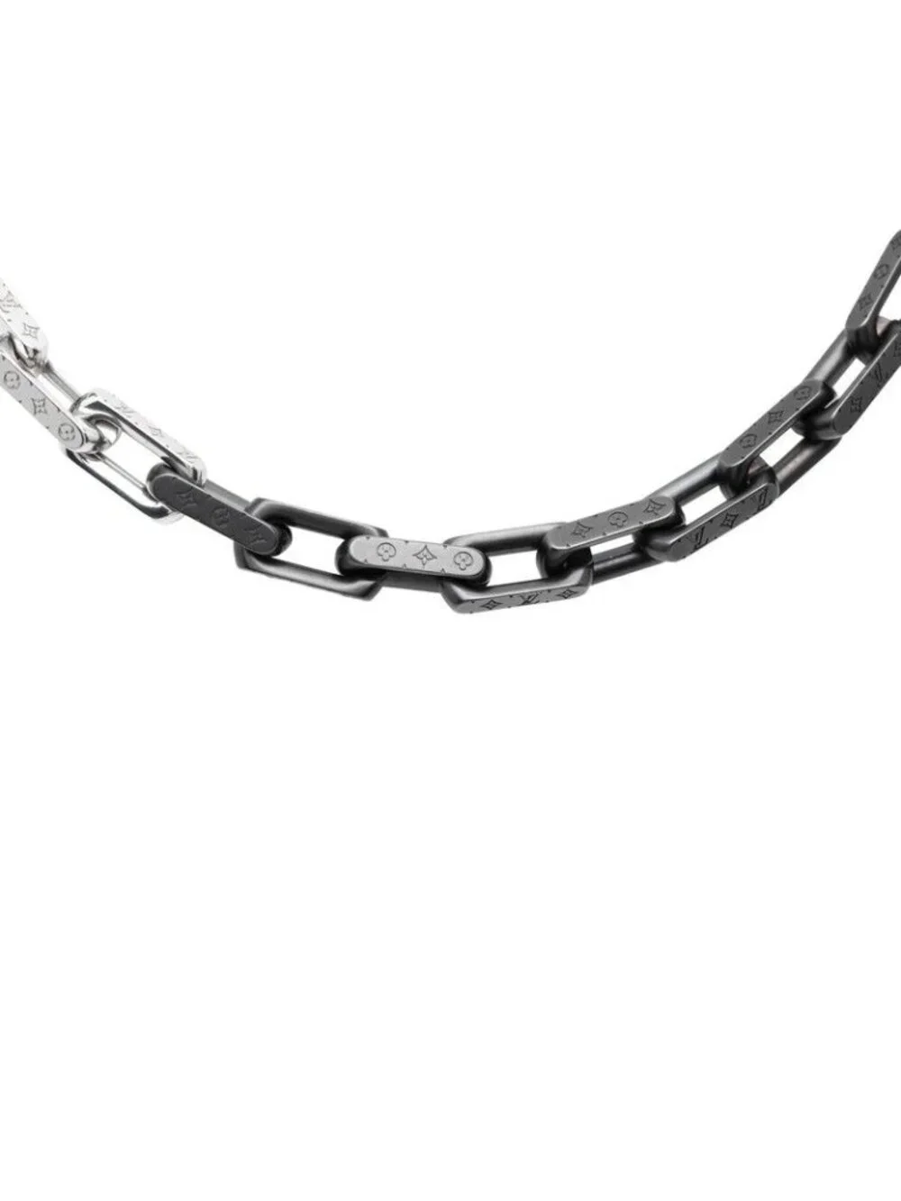 Louis Vuitton Collier Monogram Chain Necklace Silver Black Metal
